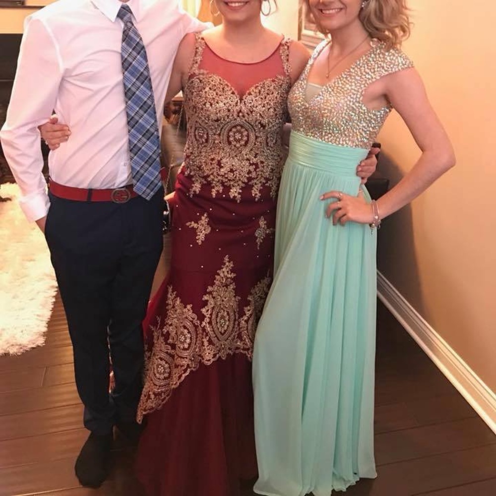 Red evening formal gown